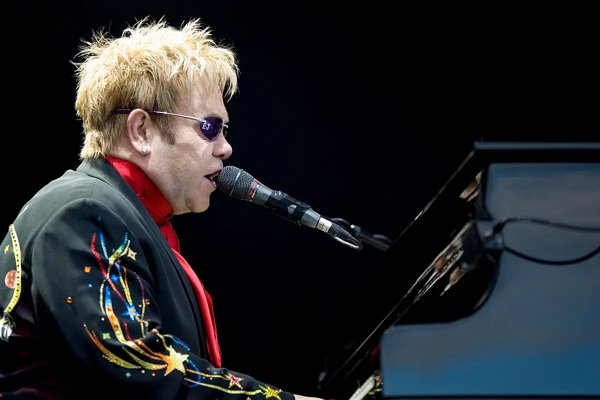 Elton John performing on stage at the Keepmoat Stadium, Doncaster, England. | Photo by Richard Mushet on Flickr