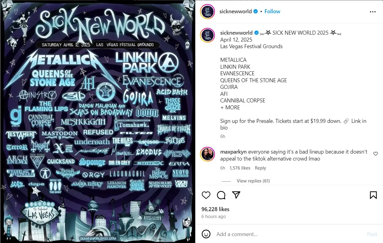 Sick New World 2025 Lineup Announced: Metallica, Linkin Park & More