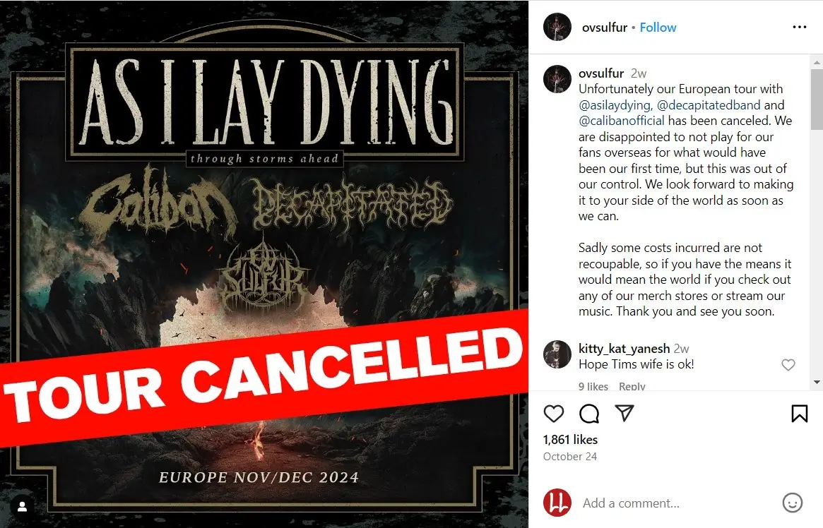 European Tour Canceled as As I Lay Dying Faces Major Member Departures