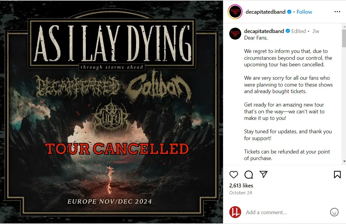 European Tour Canceled as As I Lay Dying Faces Major Member Departures