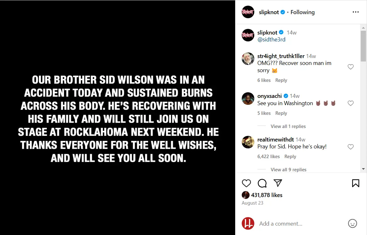 Slipknot's Sid Wilson Injured in Fire Incident Before Rocklahoma