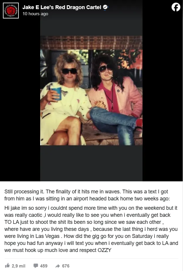 Jake E. Lee Facebook Message